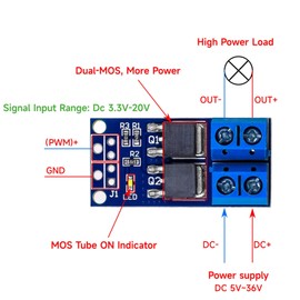 Mosfet 5PCS DC 400W 5V-36V Dual Mosfet High-Power Motor Controller Trigger Switch Drive Module 0-20KHz PWM Adjustment Electronic Switch Control Board Motor Speed Control Lamp Brightness Control