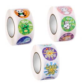 Cartoon Animal Praise Stickers Motivational Reward Stickers,3Rolls 1500PCS Cute Cartoon Animals Praise Stickers,Classroom Reward Stickers Student Praise Stickers Motivational Teacher Stickers for Kids