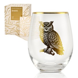 Onebttl Owl Gifts for Women, Owl Themed Christmas Birthday Gifts for Owl Lover, 18oz Stemless Wine Glass with Message Cards