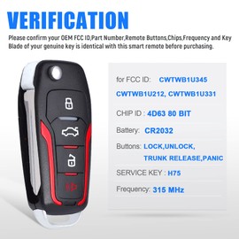 Keymall keyless Entry Replacement Car Key Fob Remote Transmitter 4D63 for Ford, Lincoln, Mercury CWTWB1U345