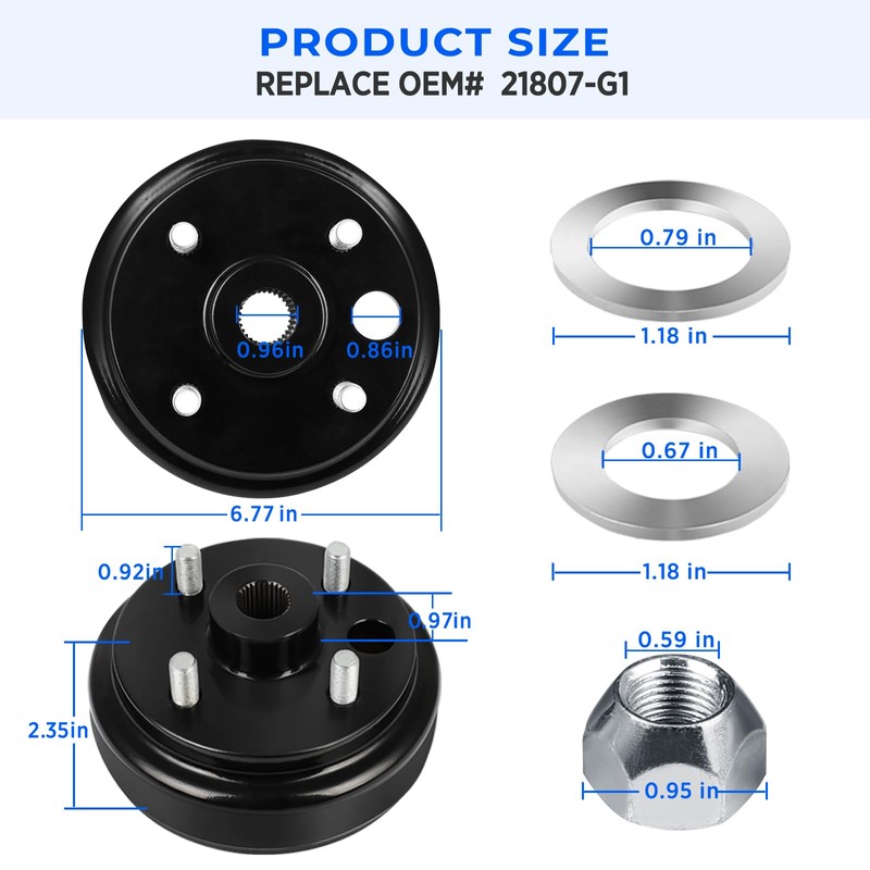 2 Pack Golf Cart Brake Drum Hub Assembly with 30