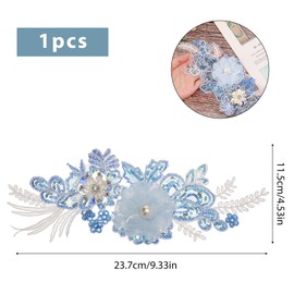 NICENEEDED Flower Lace Applique, 3D Lace Beaded Sew on Patches, Floral Sequins Embroidered Appliques Polyester Lace Pearl Embroidery Patch Fabric Sewing Trim for Clothes Dress