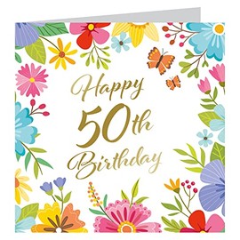 Traditional Birthday Greetings Card For 50th Birthday | Foiled Gold Birthday Card| For Mum Sister Friend