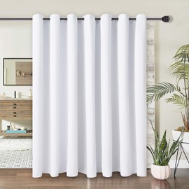 WONTEX Room Divider Curtain - Total Privacy Thermal Blackout Curtains for Bedroom Partition, Living Room and Shared Office, Grommet Curtain Panel for Patio Door, 10ft Wide x 8ft Long, Greyish White