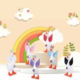 6 Set 7 inch Desk Goose Outfits with Mini Chain Collar, Rhinestone Tiara Crown and Glitter Angel Wings, Magnetic Goose Key Holder Duck Statue Decor Accessories
