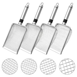 SKIKHN Garden Sieve Made of Stainless Steel, Pack of 4 Compost Sieves with Handle, Garden Sieve Soil, Stainless Steel Garden Sieve, for Soil, Stones, Compost, Weeds, Sand, Gravel and Seeds (2/2.8/3.8