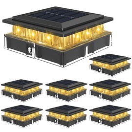 kolpop 4x4 Solar Post Cap Lights Outdoor 8Pack, Deck Post Light Solar Powered IP65 Waterproof for 4x4 3.5x3.5 Wooden/Vinyl Posts, Black Fence Deck Lights with Bright Warm White for Patio/Porch