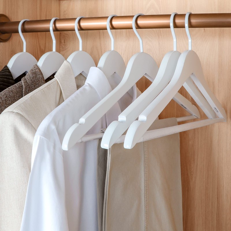 TOPIA HANGER All White Wooden Hangers, Solid Wood Suit Hangers