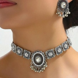 Zinx Indian Jewelry Set for Women Traditional Necklace and Dangling Jhumka Earrings Gift for Her