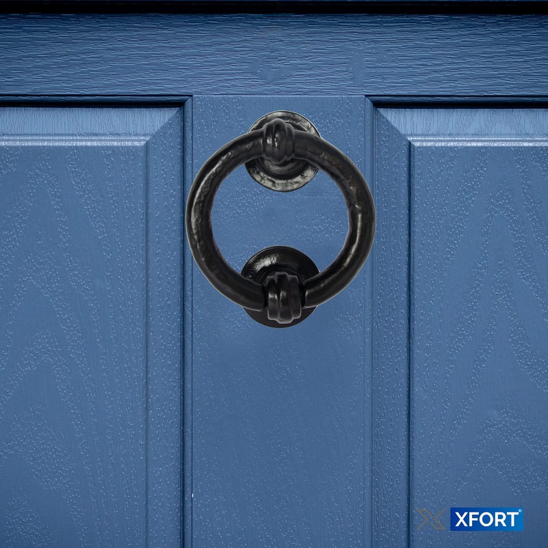 XFORT Smithy's Range Black Antique Ring Door Knocker, Traditional Black