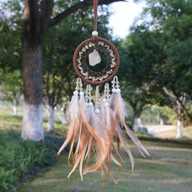 Natural Agate Dream Catchers 7 Chakra Crystal Gemstone Dream Catcher Tree Life Crystal Feather Dream Catchers Bedroom Hangings - specification: C