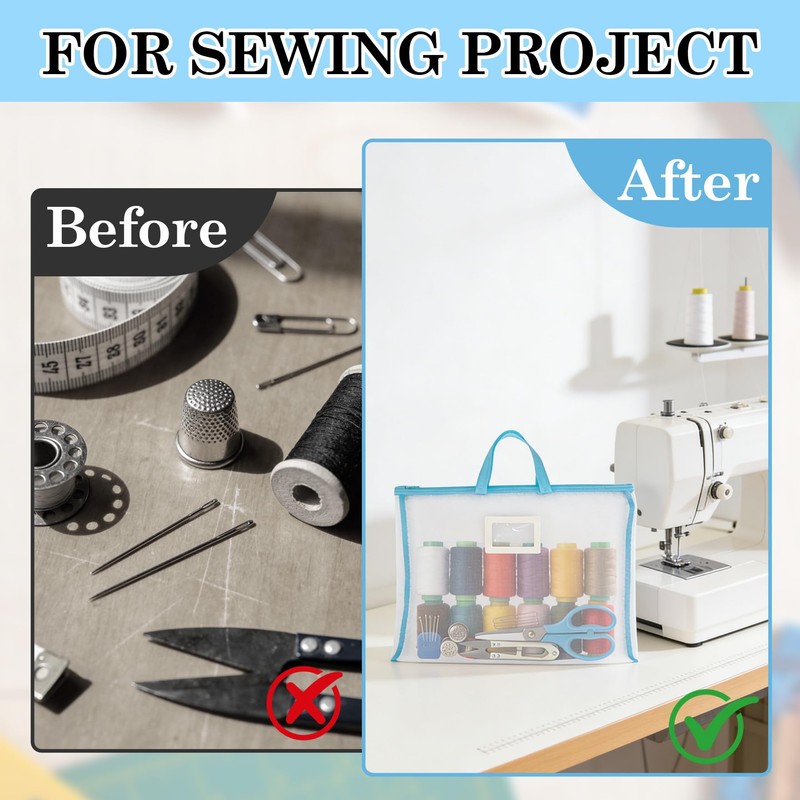8 Pcs A3 Sew Project Bags for Quilting, Mesh Sewing