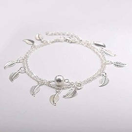 Kercisbeauty Leaf Pendant Ankle Chain Anklet Boho Barefoot Sandal Accessories Women Girls Beach Festival Party Jewelry Adjustable (Silver)
