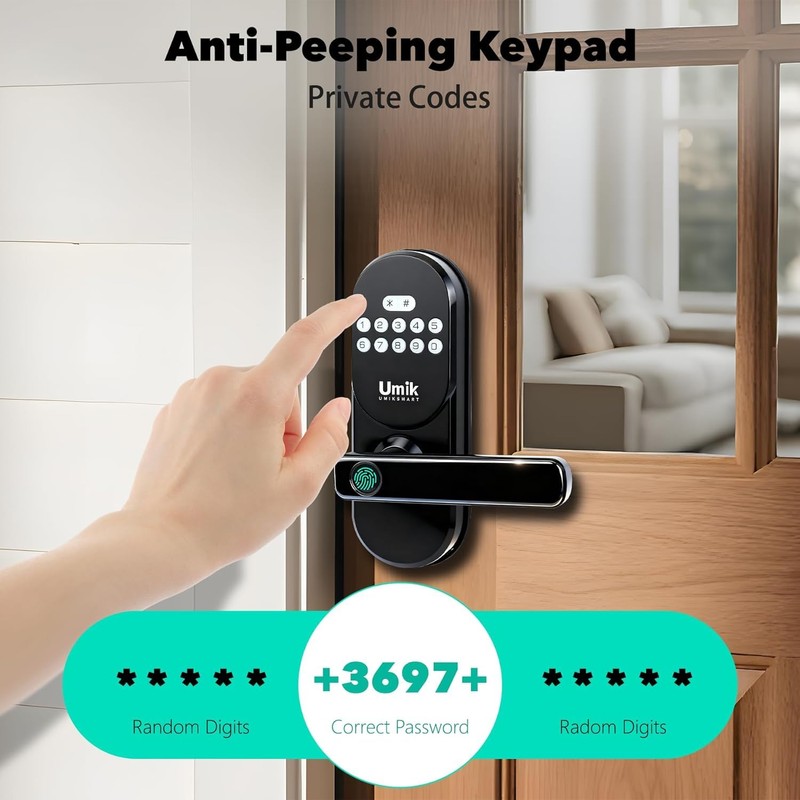 UMIK UMIKSMART Smart Fingerprint Door Lock with Handle, Keyless Front