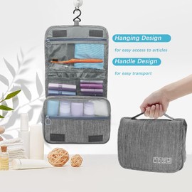 Hanging Toiletry Bag, Foldable Travel Toiletry Bag, Cosmetic Wash Bag with Zipper Carry Handle, Waterproof Makeup Bag Organizer Pouch for Men and Women Grey