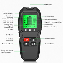Wall Scanner Detector, 5-in-1 Wall Scanner for Wood, AC Wire, Metal Studs, Cables, Joists, with LCD Display (Orange)