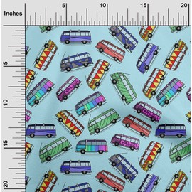 oneOone Velvet Light Blue Fabric Bus Transport Sewing Fabric by The Meter Printed DIY Clothing Sewing Supplies 58 Inch Wide