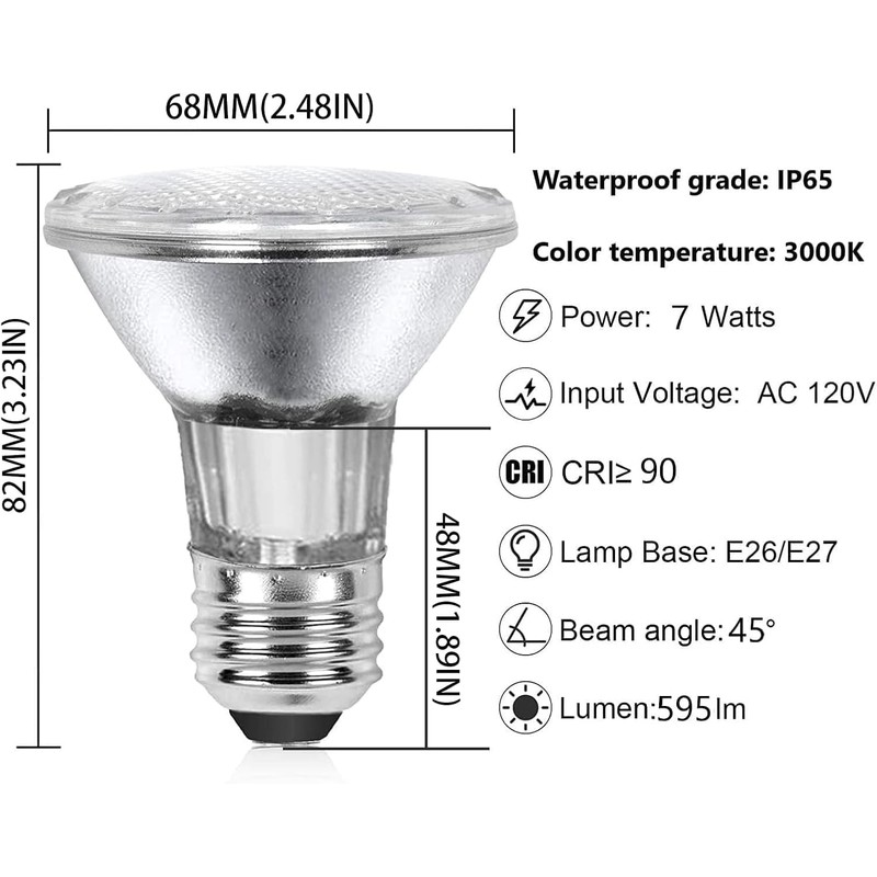 PAR20 7W LED Range Hood Light,E26 120V Dimmable Warm White