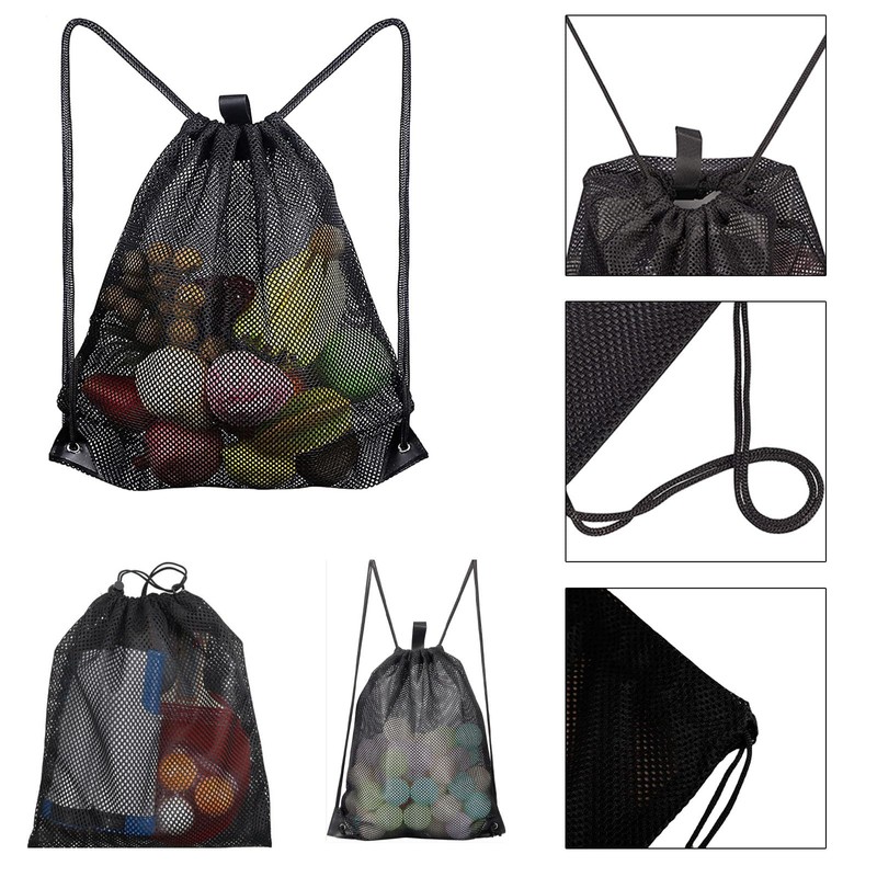 Mesh beach bag, drawstring gym bag, black mesh bag, mesh