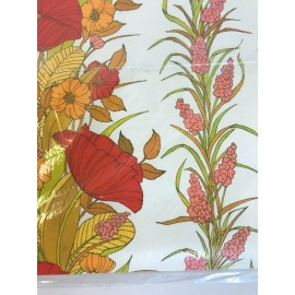 NOS 1980's Vtg Floral Poppies Marigolds Orange Red Craft Gift Wrap Paper