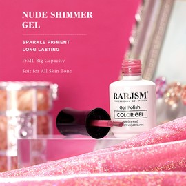 RARJSM Nude Shimmer Gel Nail Polish Purple Red Glitter Chunky Sparkle Holographic Rainbow Jelly Nuded Iridescent Gel Polish Mauve Pink Single Bottle Soak off UV LED Cured for Salon Home Manicure 15ML