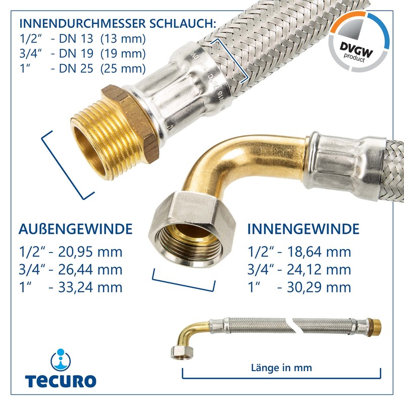 Reinforced Hose DN 13-1/2 ÜWM Bend 90° x 1/2 Male