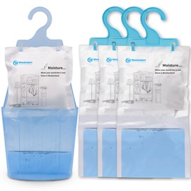 Wisesorb Moisture Absorber Packets with Plastic Case & Hook, Odor Eliminator, Leak Proof, Fragrance Free, Humidity Packs, Hanging Closet Dehumidifier Bags, Moisture Absorber (4 Packs)