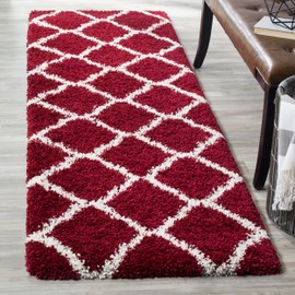 Safavieh Hudson Shag Collection SGH283R Moroccan Trellis 2-inch Thick Runner, 2'3" x 8' , Red / Ivory
