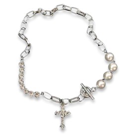 LGWJHCY Crystal Cross Pearl Necklace, Gothic Crucifix Pendant Necklace, Punk Pearl Chain Necklace, Rock Hip Hop Cross Necklace, Silver Beads Jewellery for Women and Girls, Alloy Steel, Zircon