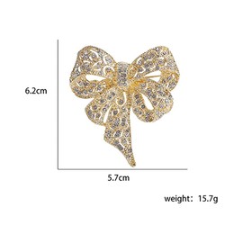 Vintage Big Bow Knot Rhinestones Sparkly Brooches Pins Delicate Ribbon Bow Brooch Classic for Wedding Party Dance Banquet for Women Girls Lapel Pins Dress Suit Shirt Accessories Jewelry (Gold)