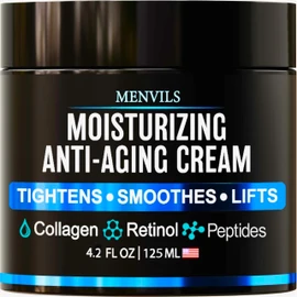 Mens Face Moisturizer Cream - Anti Aging & Wrinkle for Men with Collagen, Peptides, Jojoba Oil, Vitamins E - Face Lotion - Age Facial Skin Care - Eye Wrinkle - Day & Night - 4.2 Oz