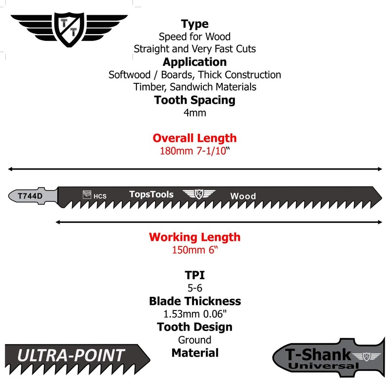 10 x TopsTools JSTT744D_2 T744D 180mmJigsaw Blades Designed for Long