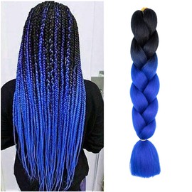 Braiding Hair Ombre Black to Royalblue Braid Hair Extensions Hot Water Setting High Temperature Synthetic Fiber 24 Inches(B21-1Pack)