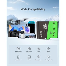 KEXIN 64GB Micro SD Card 3 Pack with SD Adapter microSDXC Memory Card UHS-I C10 U1 Micro SD Card Full HD High Speed TF Card for Tablet Action Camera Dash Cam Drone Game Console, 64 G 3 Pack