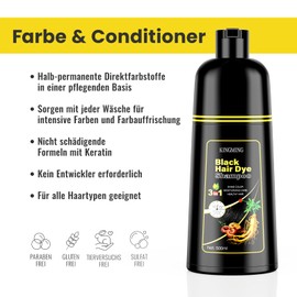 Black Hair Dye Shampoo for Grey Hair 3 in 1, Hair Colour Shampoo for Men and Women, Black Hair Dye Shampoo for Grey Hair, Shampoo Against Grey Hair (500 ml)