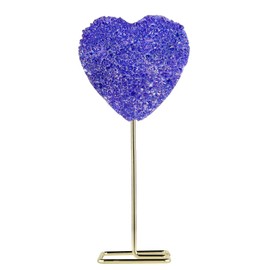 SUNYIK Heart Shaped Titanium Coated Rock Crystal Cluster on Metal Stand, Quartz Drusy Geode Specimen for Home Office Valentine's Day Decoration, Blue/Gold Plated Stainless Steel