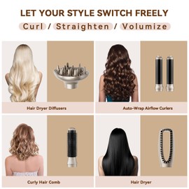 Bo'laiya 5-in-1 Hot-Air Brushes Brush for Straightening, Curling & Styling, Detachable & Interchangeable Brush Head, Negative Ionic Technology, for All Hair Types,Protective Glove Included