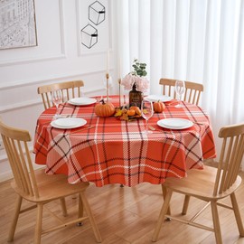 VEDACHIC Thanksgiving Orange Plaid 60 Inches Round Tablecloth - 60" Fall/Autumn Harvest Buffalo Plaid Polyester Table Cover Reusable Water Resistant for Farmhouse Outdoor Holiday Party Picnic Décor