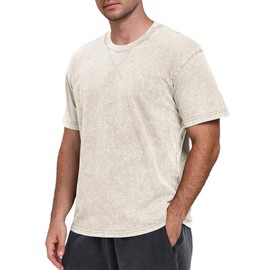 Oymyakon Mens Oversized T-Shirts Heavyweight Cotton Acid Wash Ttshirt Loose Fit Vintage Tees Short Sleeve Casual Shirts Tops Apricot XL