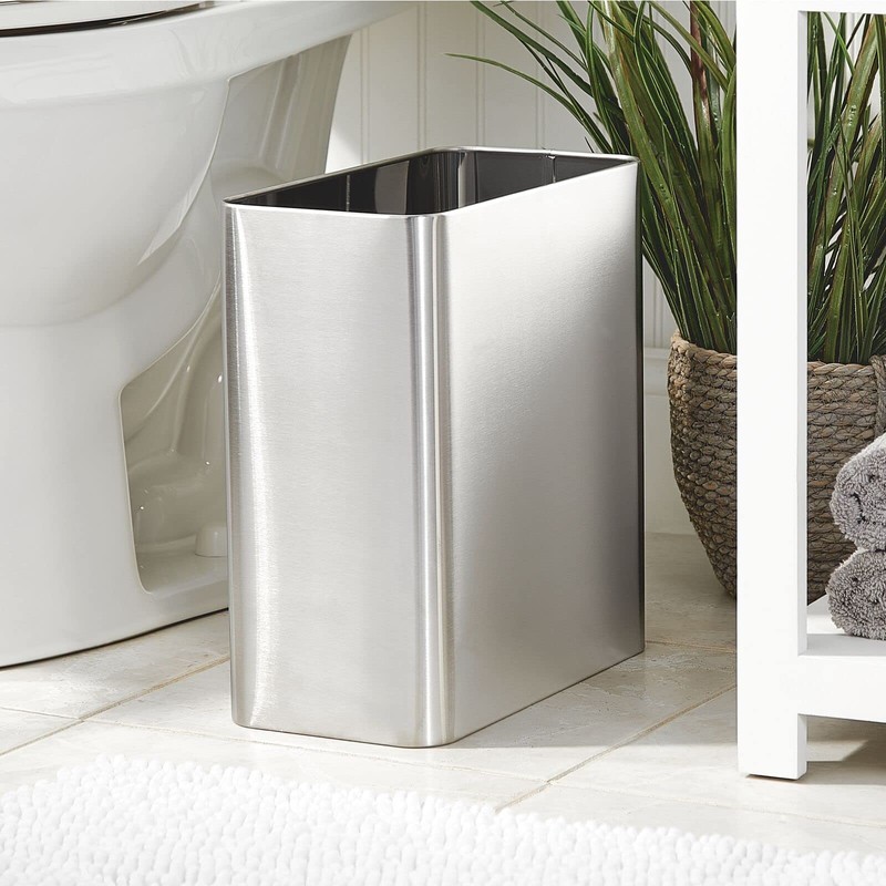 mDesign Stainless Steel Slim Rectangular Modern Metal 2.6 Gallon/10 Liter