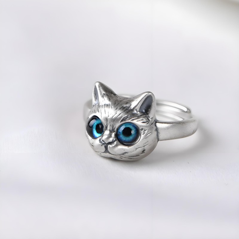 AIETUE Cat Ring For Women, Silver Cat Paw Print Ring