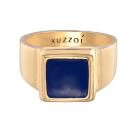 Kuzzoi 0607471521 Men's Signet Ring Solid (14 mm) Wide in 925 Sterling Silver Gold-Plated Classic Silver Ring with Enamel for Men, Golden Ring for Men, Ring Size 60 - 66, Sterling Silver Sterling