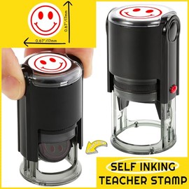 Smiley Face Stamps for Classroom Grading Self-Inking Happy Face Stamp for Teacher Supplies Round Stamps with Smiling Face for School Homeschool Scrapbooks Crafting