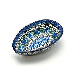 Polish Pottery Spoon Rest - Peacock Feather