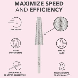 Kiara Sky 5 in 1 XL Nail Drill Bit | 3/32"" Carbide Extra Long Multi-use Bit | 2-way Rotate Left and Right Handed | Manicure, Pedicure, Fast Acrylic + Gel Removal, Fills,Trim Length - (Coarse Silver)