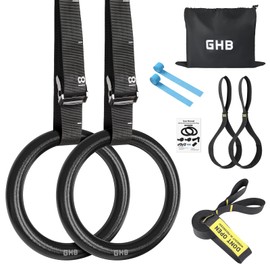 GHB Gymnastic Rings Gym Rings 1.1" Olympic Rings Adjustable Straps Pull Up Rings Sets for Workout Bodyweight Fitness Training