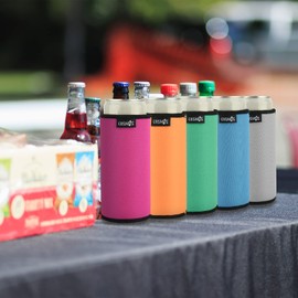 Cosmos Pack of 5 Non Skid Full Flat Bottom Neoprene 12 OZ Can Cooler Sleeves Can Insulated Cover for Soda, Beer & Water Bottles (For 12 oz Slim Can Size)