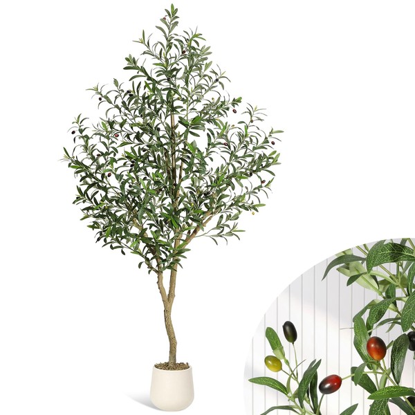 6FT Faux Olive Tree Tall,Olive Trees Artificia Indoor with White
