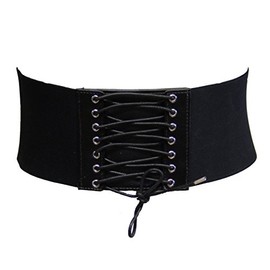 Zac's Alter Ego 9.7cm Black Elasticated Waist Lace Up Criss Cross Corset Belt