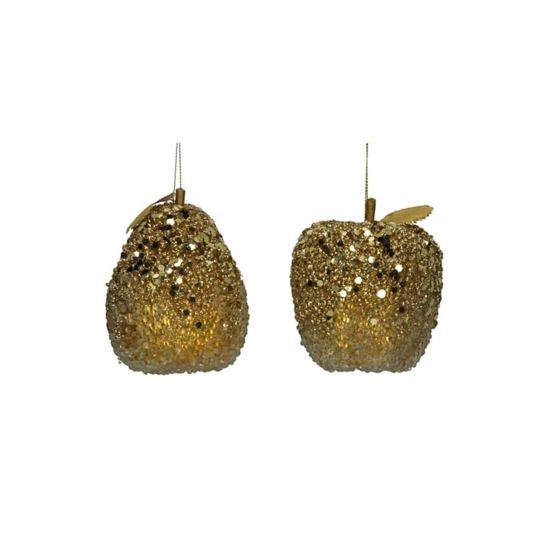 Gisela Graham Set of 2 Christmas Fruits 9cm - Gold